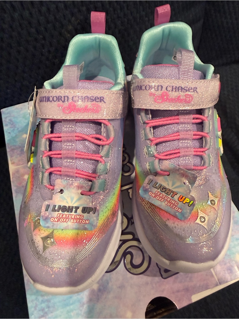 Skechers Girls Lavender Sneakers with Pink Laces and Teal Trim